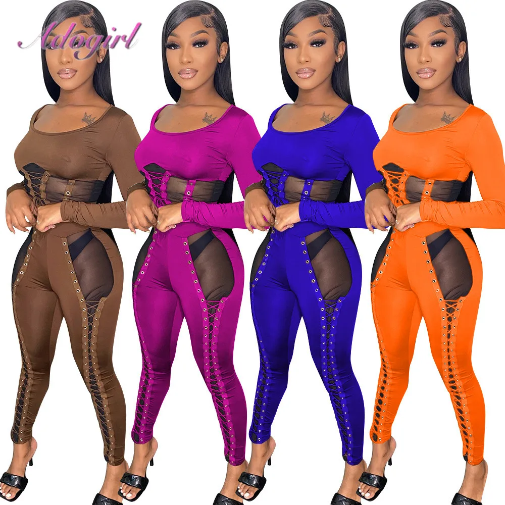 Sexy Sheer Mesh Patchwork Lace Up Tracksuit Solid Long Sleeve V Neck Crop Top Bandage Pants Suit Outfit Party Club Two Piece Set
Sexy Sheer Mesh Patchwork Lace Up Tracksuit Solid Long Sleeve V Neck Crop Top Bandage Pants Suit Outfit Party Club Two Piece Set