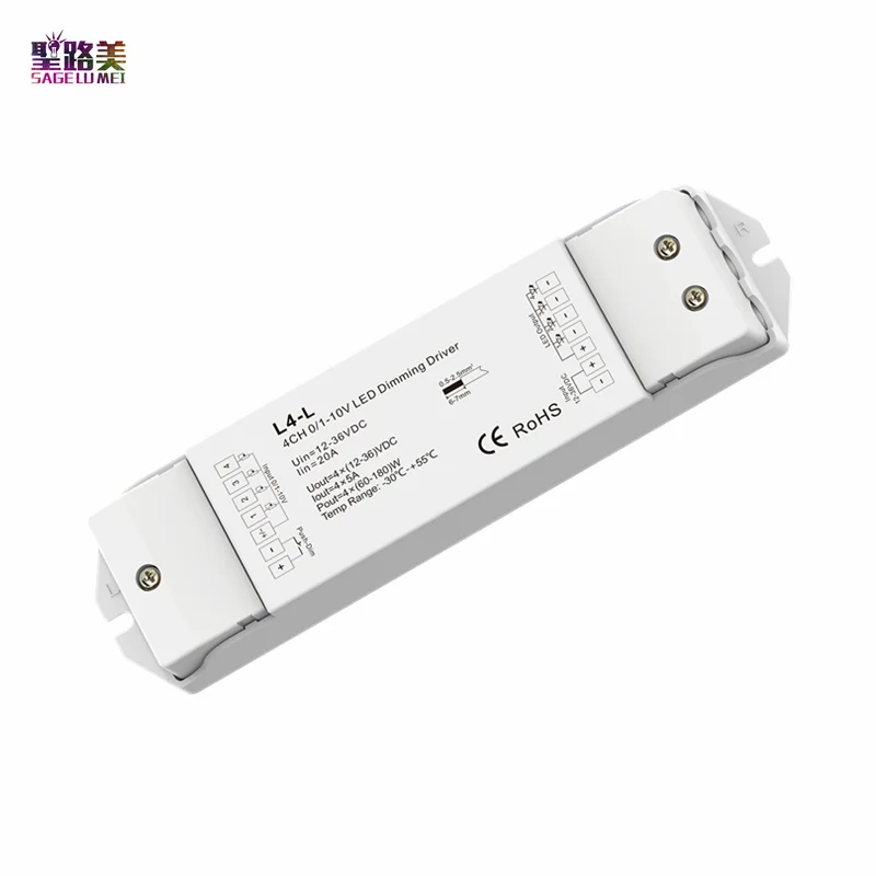 

L4-L 4 Channel 4CH 0/1-10V LED Dimming Driver DC 12-36V 24V 4CH,5A/CH 4 x (60-180)W Push Dim PWM Constant voltage output