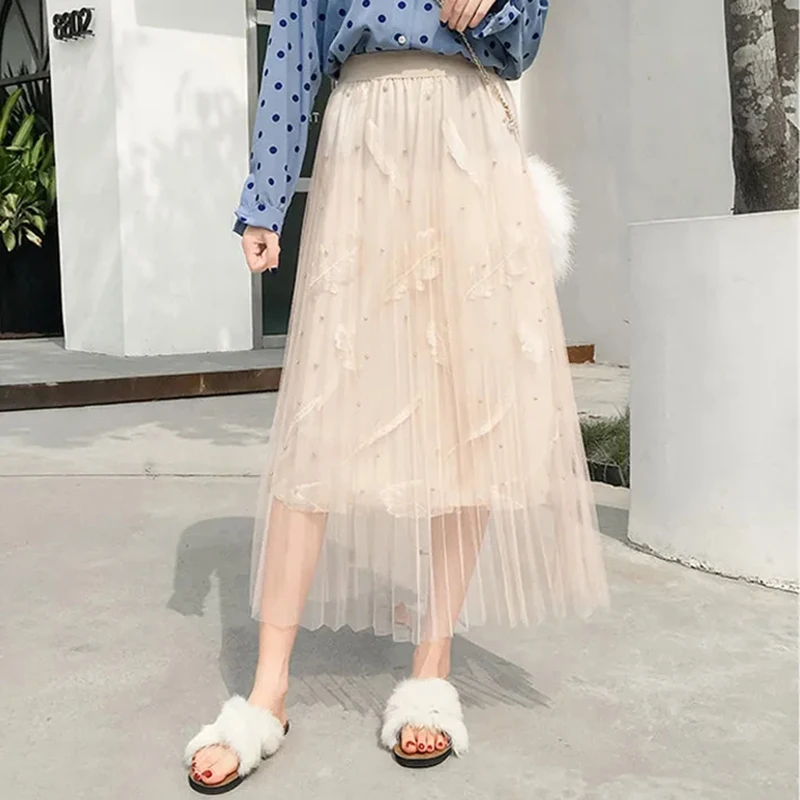 Gauze patchwork Sweet summer Pleated skirt Women Fashion Korean slim Beading skirt Female Casual A-line black ladies dress
Gauze patchwork Sweet summer Pleated skirt Women Fashion Korean slim Beading skirt Female Casual A-line black ladies dress