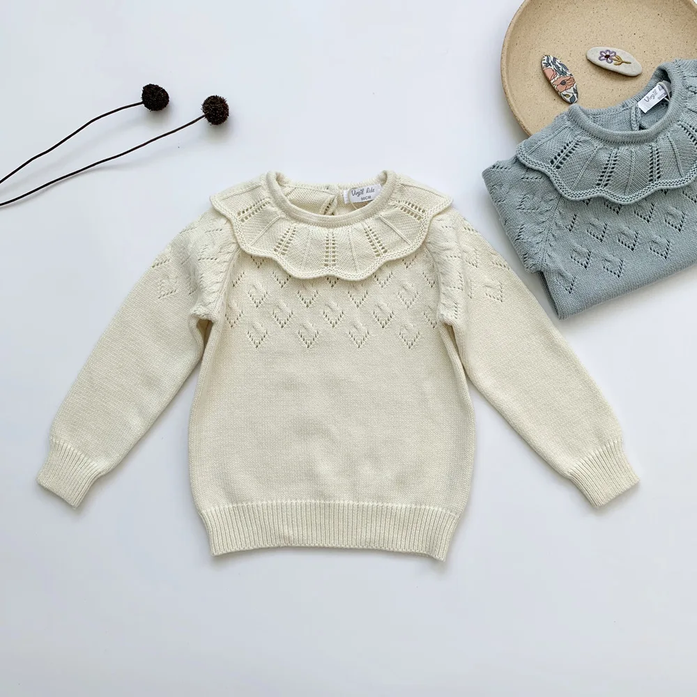 Детский свитер Весна Осень 2020 трикотажный пуловер для девочек с оборками и