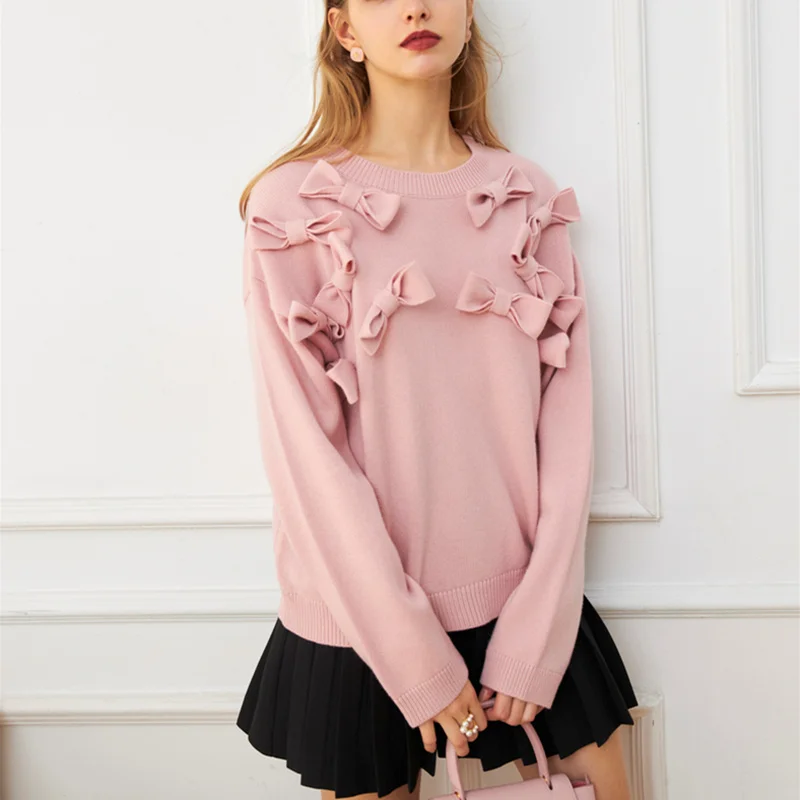 Runway Sweater Women Bows Appliques PUrple Pullover sweater 2021 SPring Loose Knitted Shirt Women's Jumper
Runway Sweater Women Bows Appliques PUrple Pullover sweater 2021 SPring Loose Knitted Shirt Women's Jumper
