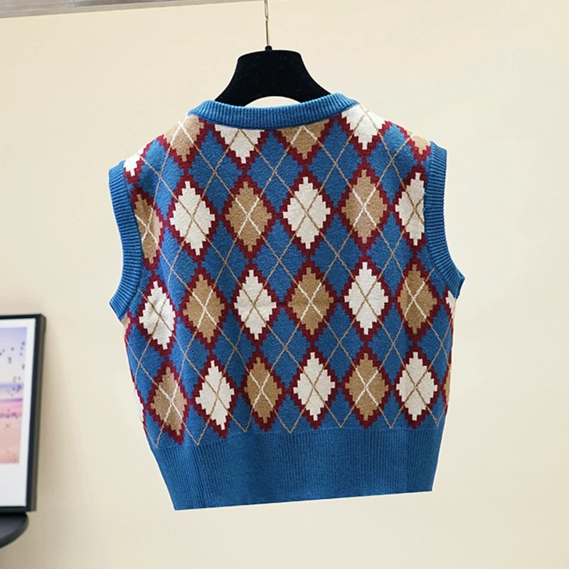 Женский вязаный жилет с V-образным вырезом, свободный винтажный клетчатый свитер с узором ромбиками, майка X3UE
Женский вязаный жилет с V-образным вырезом, свободный винтажный клетчатый свитер с узором ромбиками, майка X3UE