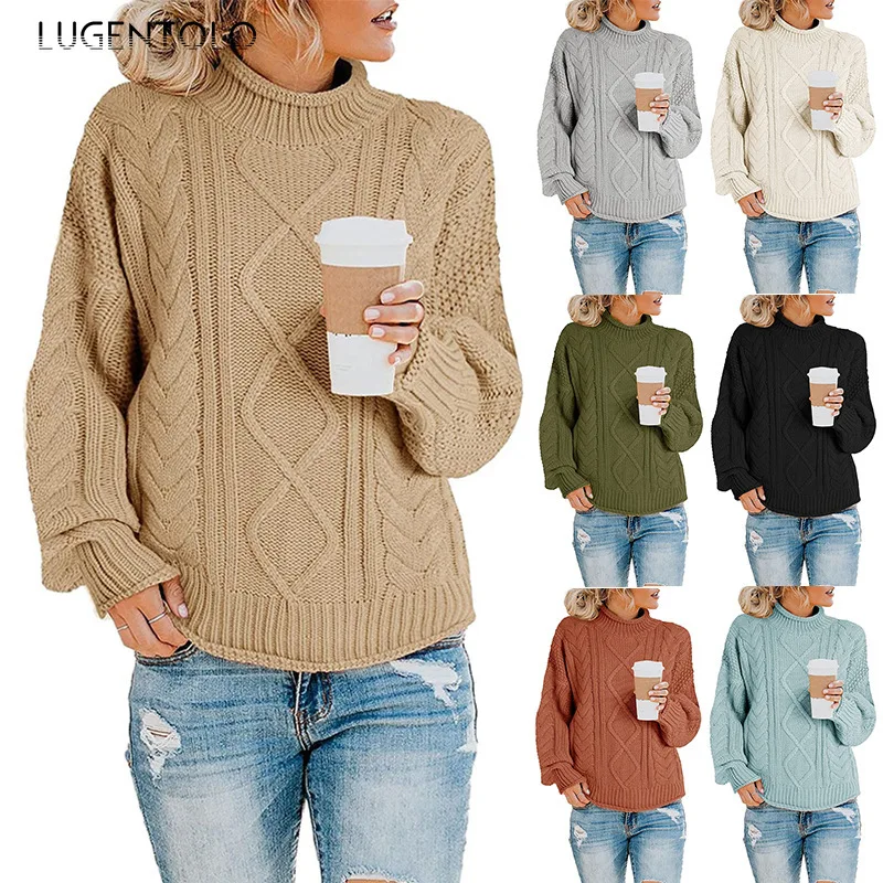 Вязаный свитер Lugentolo, Женский Осенний простой Повседневный свитер с длинным рукавом и воротником-хомутом 
Вязаный свитер Lugentolo, Женский Осенний простой Повседневный свитер с длинным рукавом и воротником-хомутом