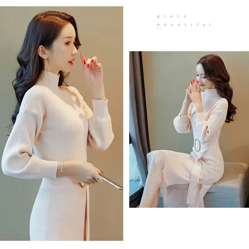 Solid color fashion three piece dresses turtleneck knitted dress and lace net yarn and sashes 2020 new fall elegant base dresses
Solid color fashion three piece dresses turtleneck knitted dress and lace net yarn and sashes 2020 new fall elegant base dresses