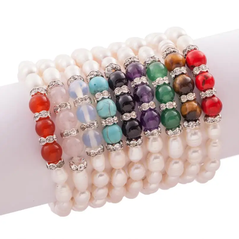 10Pcs 9Colors Fresh Water Pearl Colors Opal Crystal Beaded Stretchy Bracelets Strands BR06 
10Pcs 9Colors Fresh Water Pearl Colors Opal Crystal Beaded Stretchy Bracelets Strands BR06