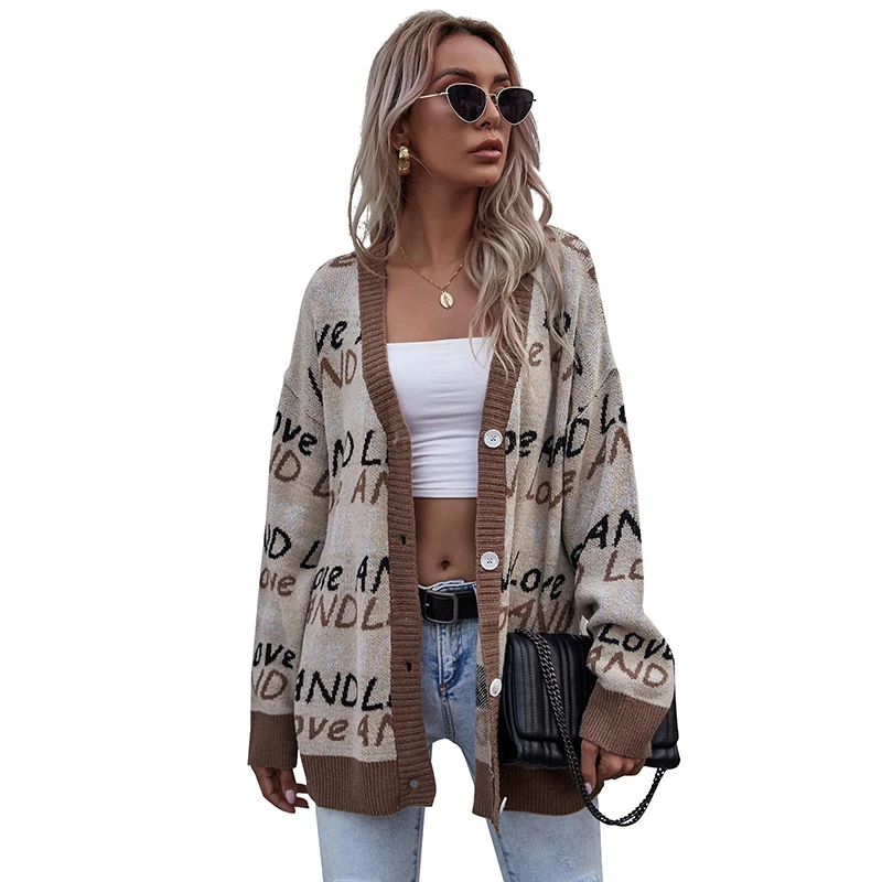 New Letter jacquard length sweater coat women's autumn winter loose V-neck cardigan knitting
New Letter jacquard length sweater coat women's autumn winter loose V-neck cardigan knitting