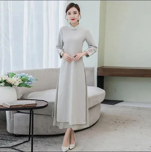 Chinese Dress Vintage Cheongsam Oriental Dress Autumn Vietnam Ao dai Long sleeve
Chinese Dress Vintage Cheongsam Oriental Dress Autumn Vietnam Ao dai Long sleeve