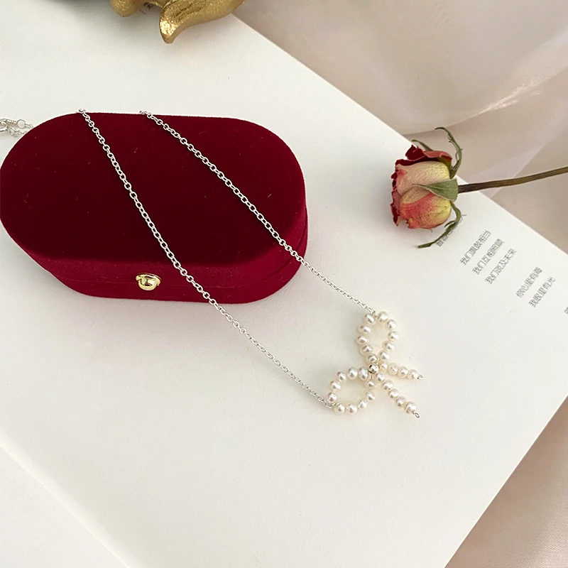 ASHIQI Natural Freshwater Pearl Bow Necklace 925 Sterling Silver Hand Woven Jewelry for Women
ASHIQI Natural Freshwater Pearl Bow Necklace 925 Sterling Silver Hand Woven Jewelry for Women