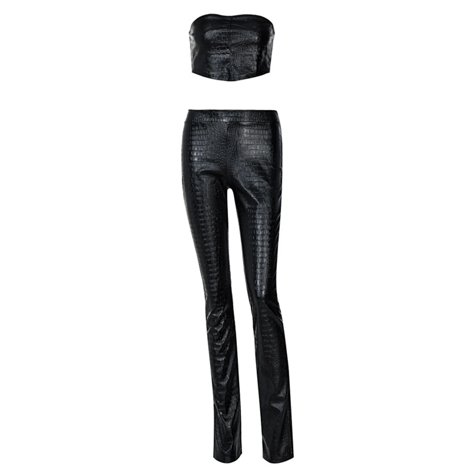 Womens Fashion Clubwear Crocodile Print Leather Leisure Suit Strapless Crop Top Tube Tops with Split Pants Outfits Streetwear
Womens Fashion Clubwear Crocodile Print Leather Leisure Suit Strapless Crop Top Tube Tops with Split Pants Outfits Streetwear