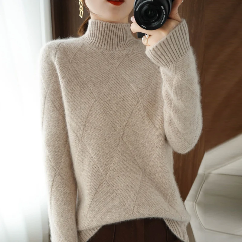 Осенне-зимний шерстяной свитер Lafarvie с высоким воротником, женские топы, вязаный женский пуловер с длинным рукавом, повседневный свободный д... 
Осенне-зимний шерстяной свитер Lafarvie с высоким воротником, женские топы, вязаный женский пуловер с длинным рукавом, повседневный свободный д...