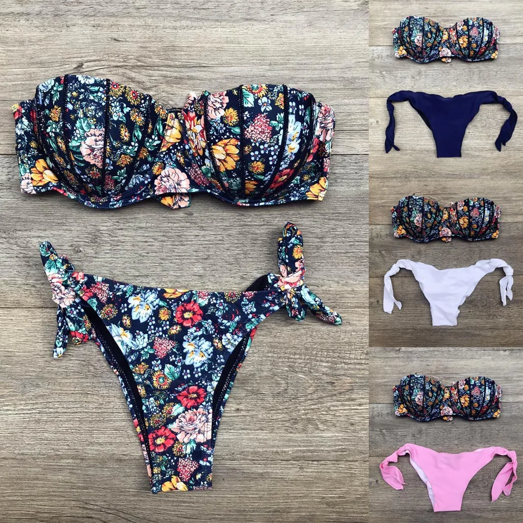 Sexy Bikini 2020 Pleated Bandeau Swimsuit Female Swimwear Women Floral Print Bikini Set Bather Swimming Beachwear for Bathing
Sexy Bikini 2020 Pleated Bandeau Swimsuit Female Swimwear Women Floral Print Bikini Set Bather Swimming Beachwear for Bathing
