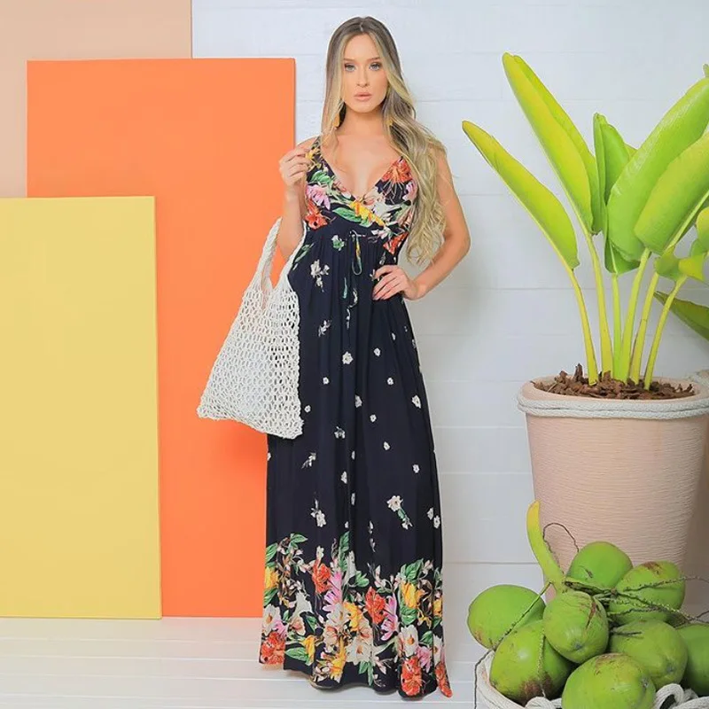 Fashion Women's Dress New Summer Casual Hot Sale V-neck Pullover Bohemian Floral Print Big Swing Suspender Dress Donsignet
Fashion Women's Dress New Summer Casual Hot Sale V-neck Pullover Bohemian Floral Print Big Swing Suspender Dress Donsignet