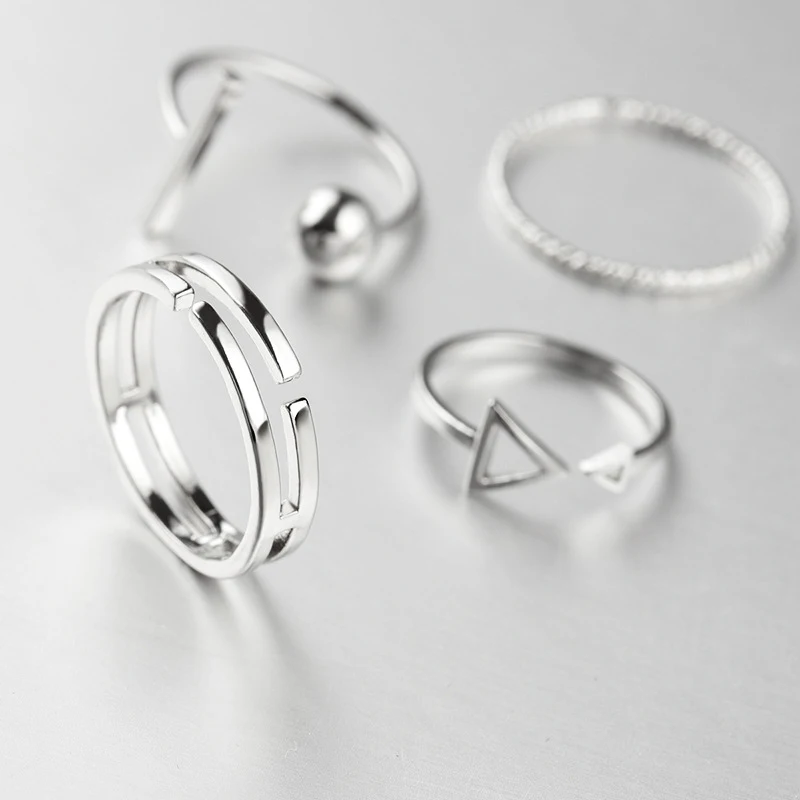 New Fashion 4 Pcs/Set Korean Style Rings Simple Joker Metal Finger Ring Silver Color Adjustable For Women Gifts Ring Set
New Fashion 4 Pcs/Set Korean Style Rings Simple Joker Metal Finger Ring Silver Color Adjustable For Women Gifts Ring Set
