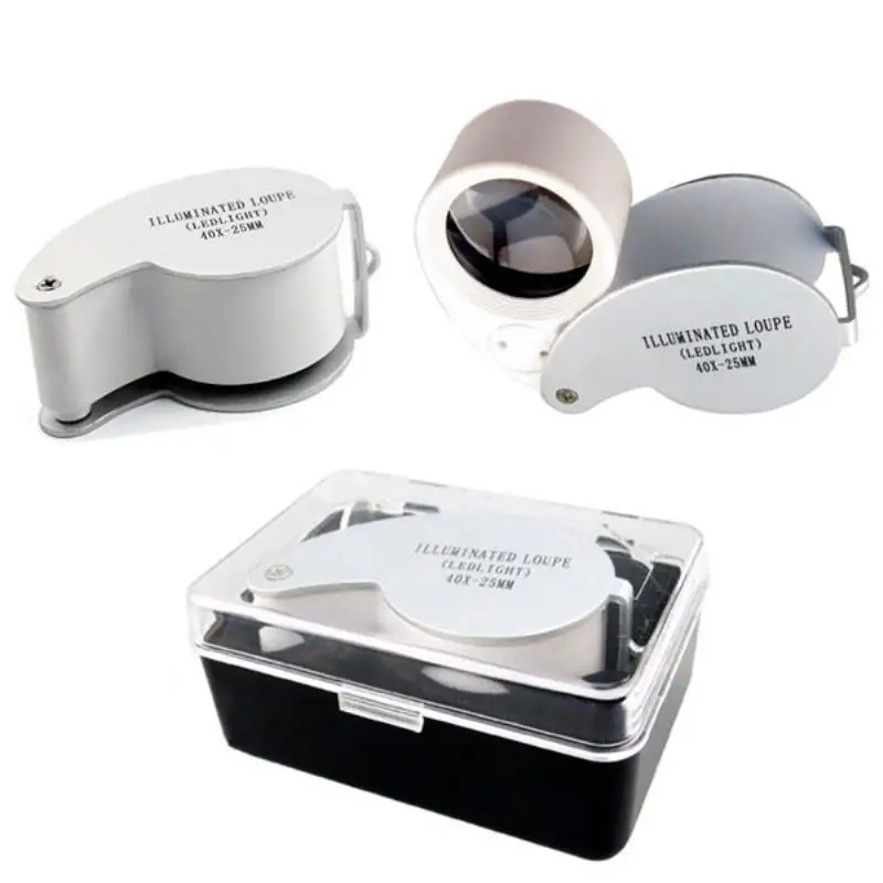 Magnifier Illuminated LED Light Jeweler Loupe Folding Magnifier 40x25mm Glass Lens Loupe Pocket Microscope with Protective Case
Magnifier Illuminated LED Light Jeweler Loupe Folding Magnifier 40x25mm Glass Lens Loupe Pocket Microscope with Protective Case