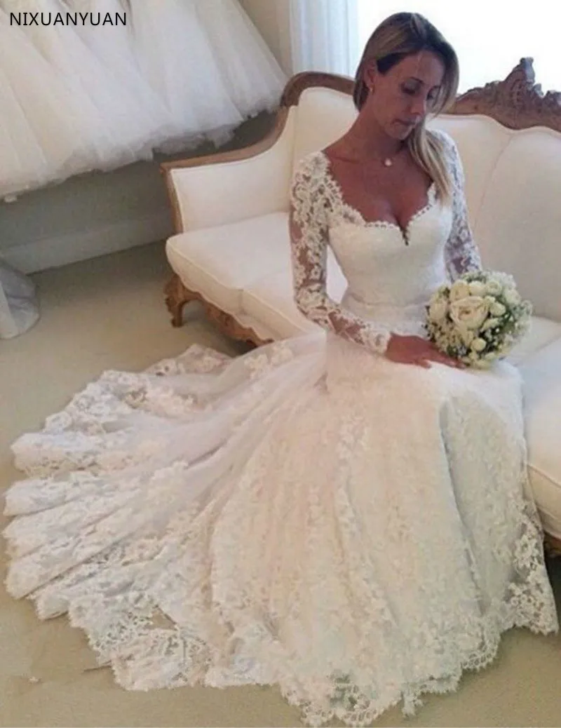 New Long Sleeves White/Ivory Lace Wedding Dresses See Through Back V Neck 2023 Bridal Gowns Vestido De Noiva Custom Made
New Long Sleeves White/Ivory Lace Wedding Dresses See Through Back V Neck 2023 Bridal Gowns Vestido De Noiva Custom Made