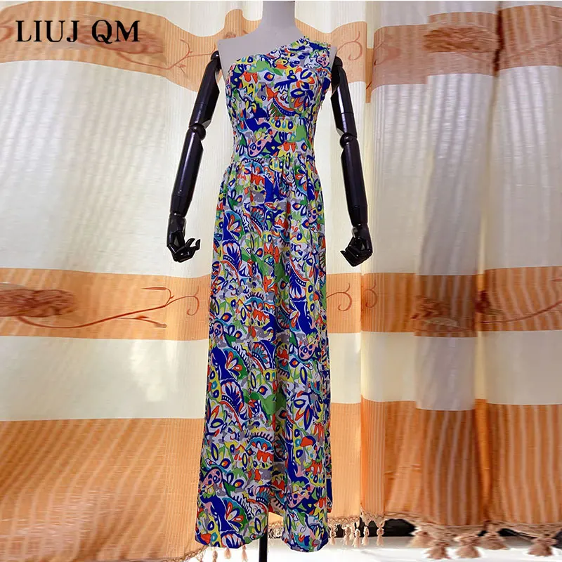 Women Dresses Summer 2021 Printed One-shoulder Boho Vintage Ladies Long Dress Sleeveless Femme Robe Sexy Vintage 
Women Dresses Summer 2021 Printed One-shoulder Boho Vintage Ladies Long Dress Sleeveless Femme Robe Sexy Vintage