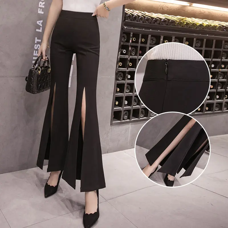 Women 2021 Spring Autumn Fashion Slim Split Casual Trousers Female High Waist Thin Pants Ladies Solid Color Flare Pants Q745
Women 2021 Spring Autumn Fashion Slim Split Casual Trousers Female High Waist Thin Pants Ladies Solid Color Flare Pants Q745