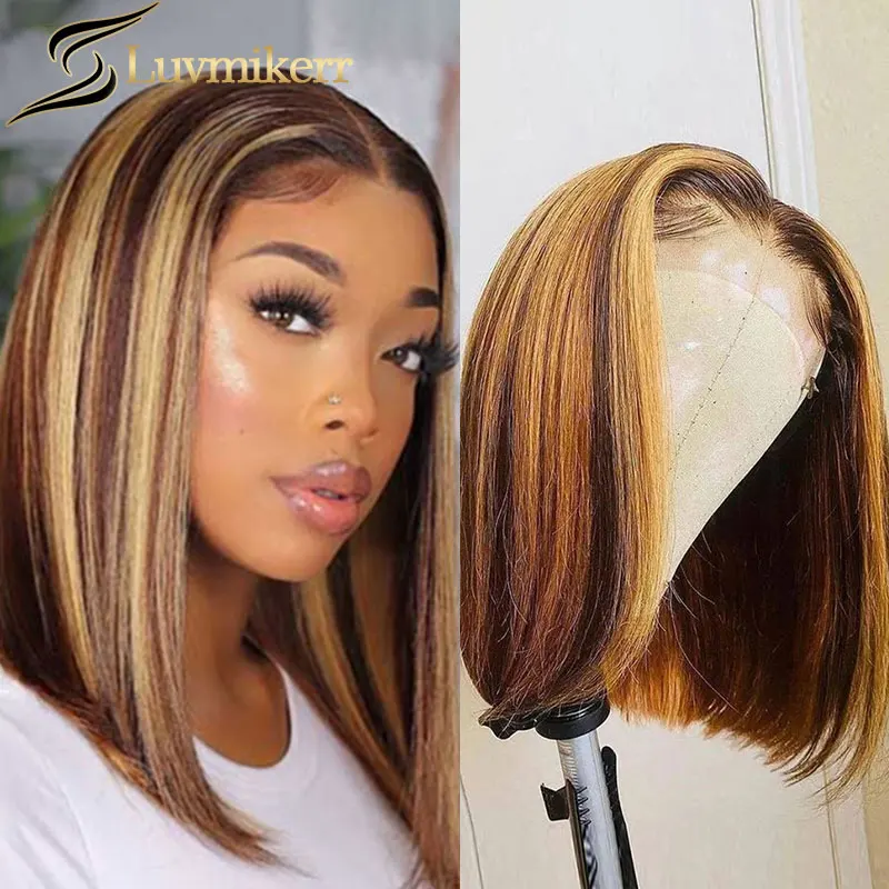 Brown Highlight Honey Blonde Straight 4x4 Lace Frontal Wigs Short Bob Full Pre Plucked HD Lace Human Hair Closure Wigs For Women
Brown Highlight Honey Blonde Straight 4x4 Lace Frontal Wigs Short Bob Full Pre Plucked HD Lace Human Hair Closure Wigs For Women