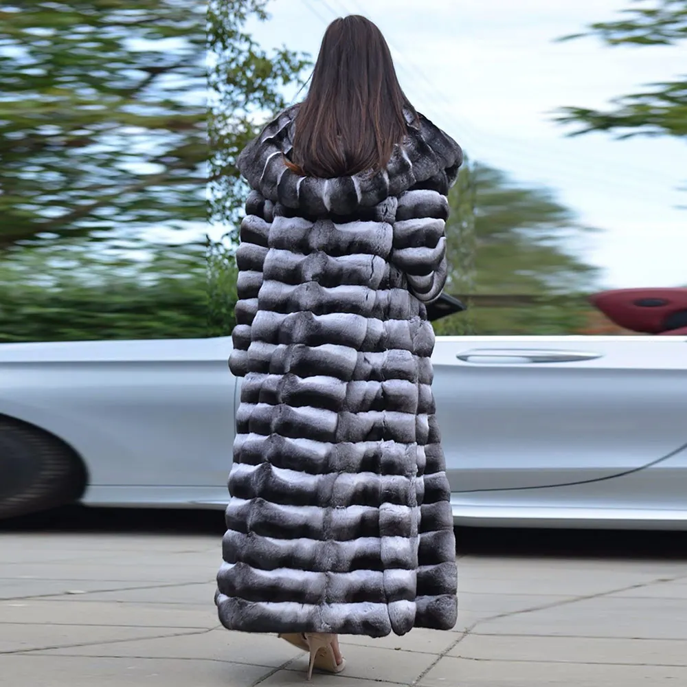 130cm Long Women Natural Rex Rabbit Fur Coats Whole Skin Genuine Rabbit Fur Coat With Hood Thick Warm Chinchilla Color Overcoats
130cm Long Women Natural Rex Rabbit Fur Coats Whole Skin Genuine Rabbit Fur Coat With Hood Thick Warm Chinchilla Color Overcoats