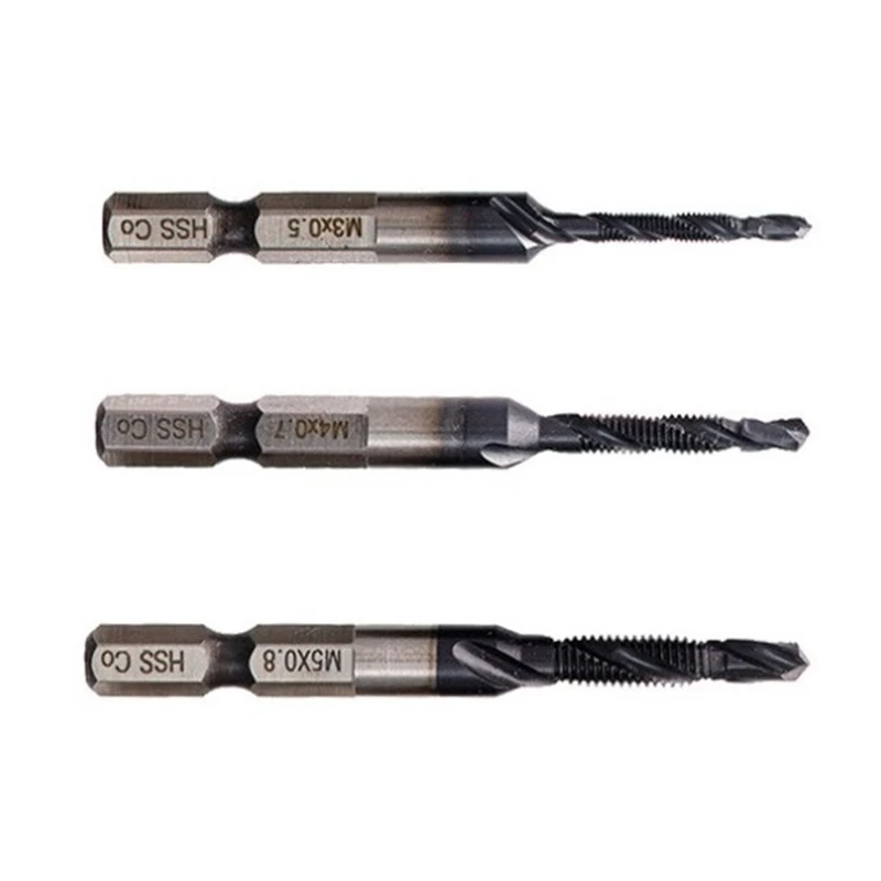 6PCS M3-M10 Screw Tap Drill Bits HRC89 Titanium-Coated HSS-CO M35 Cobalt Taps Metric Combination Bit 1/4Inch Hex 
6PCS M3-M10 Screw Tap Drill Bits HRC89 Titanium-Coated HSS-CO M35 Cobalt Taps Metric Combination Bit 1/4Inch Hex