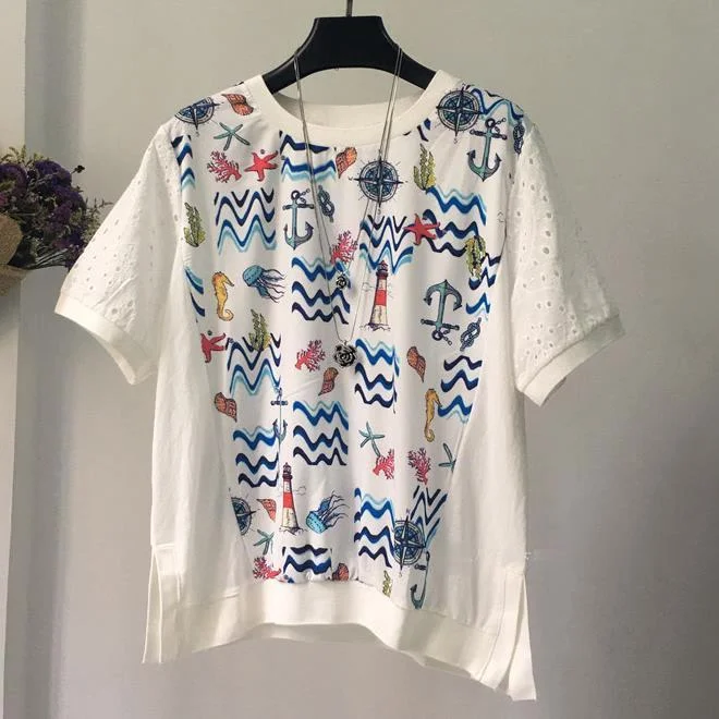 2021 Casual Women Print T-shirts Summer Patchwork Woman Tees Femme Short Sleeve Print Tops Lady Summer Pullovers
2021 Casual Women Print T-shirts Summer Patchwork Woman Tees Femme Short Sleeve Print Tops Lady Summer Pullovers