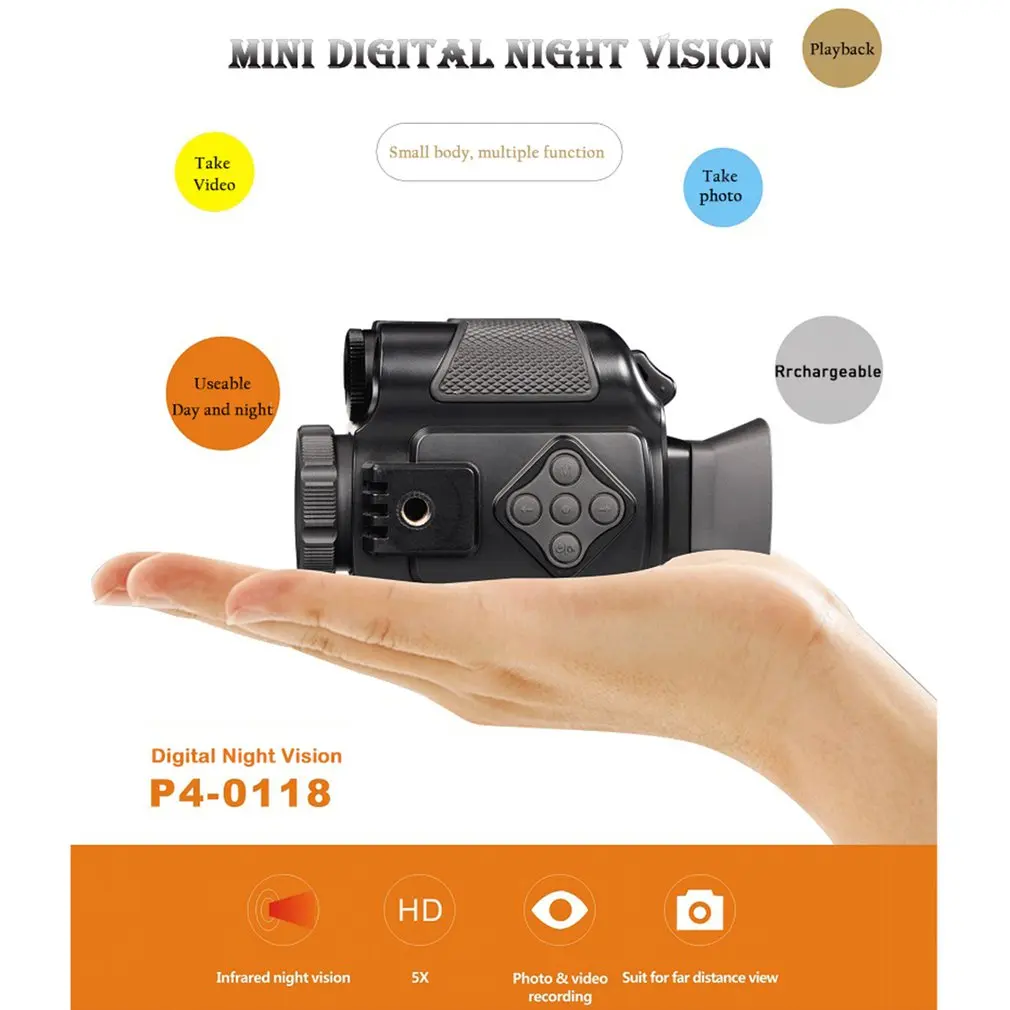 Mini HD Digital Night-Vision Device Infrared Camera Camcorder Monocular Pocket-sized Night Viewer Scope for Day & Night Hunting
Mini HD Digital Night-Vision Device Infrared Camera Camcorder Monocular Pocket-sized Night Viewer Scope for Day & Night Hunting