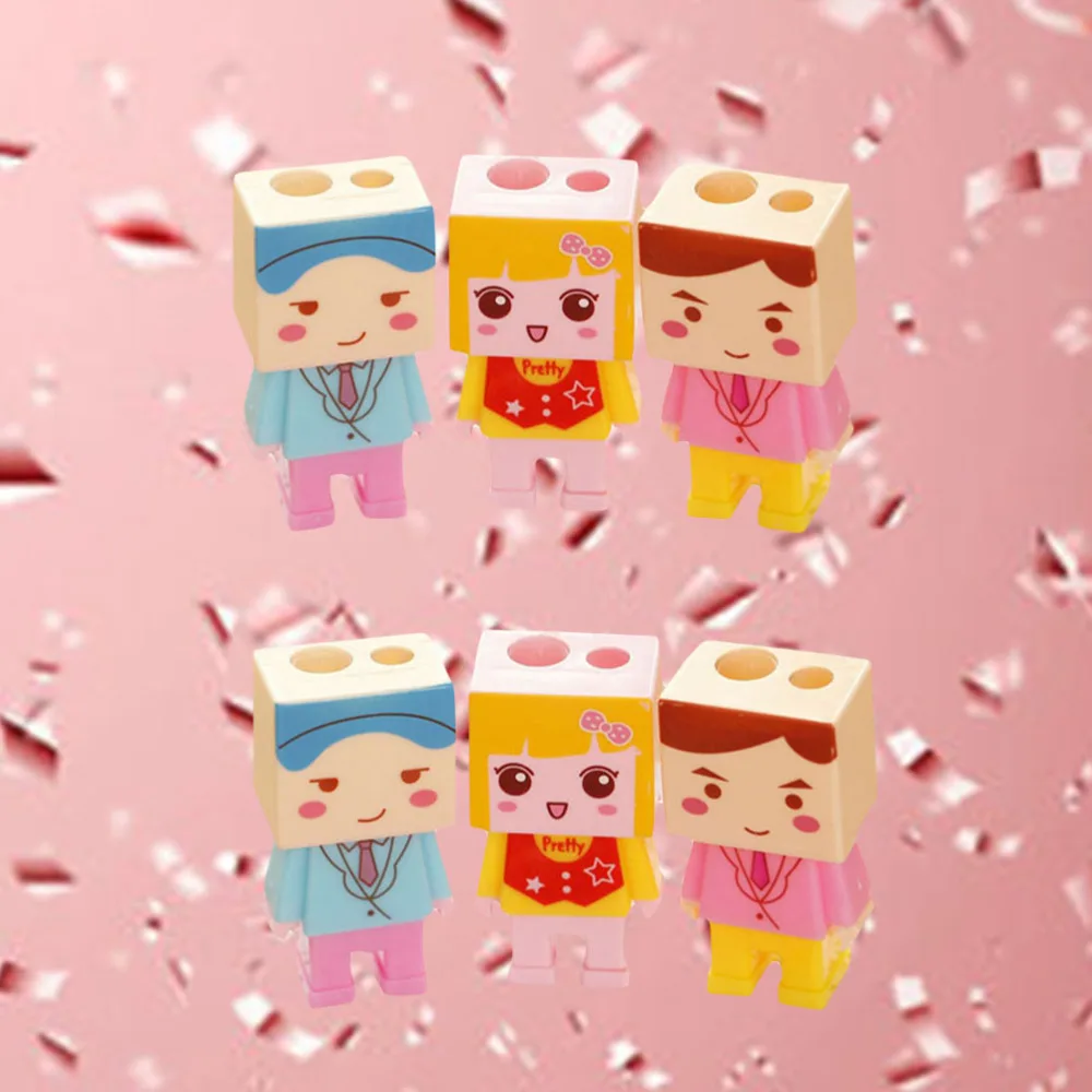 6pcs Creative Cartoon DIY Assemble Sharpener Double Holes Pencil Sharpener Students Stationery Supplies with Eraser for