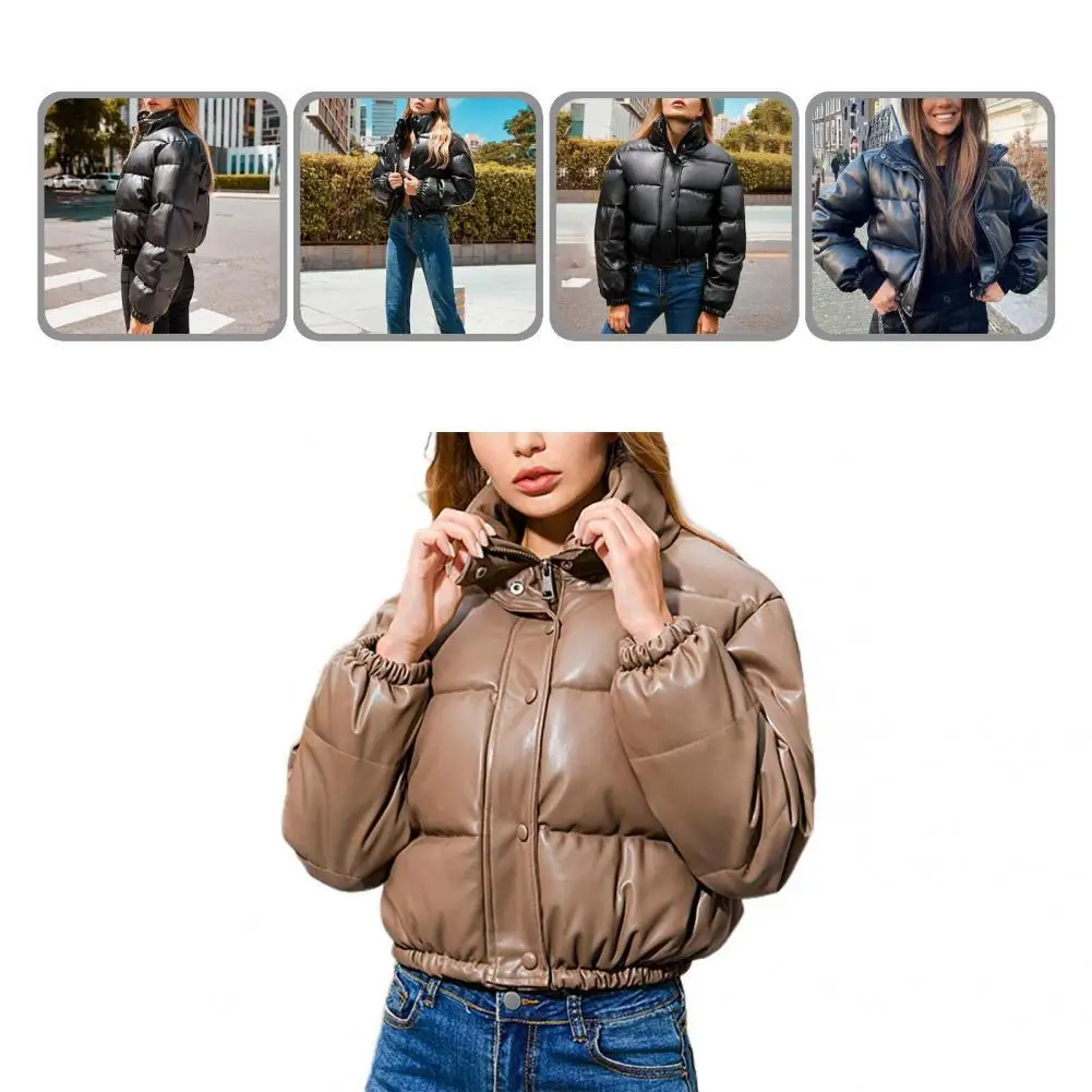 Faux Leather Stylish Solid Color Stand Collar Warm Short Coat Lady Thick Jacket Buttons for Outdoor
Faux Leather Stylish Solid Color Stand Collar Warm Short Coat Lady Thick Jacket Buttons for Outdoor