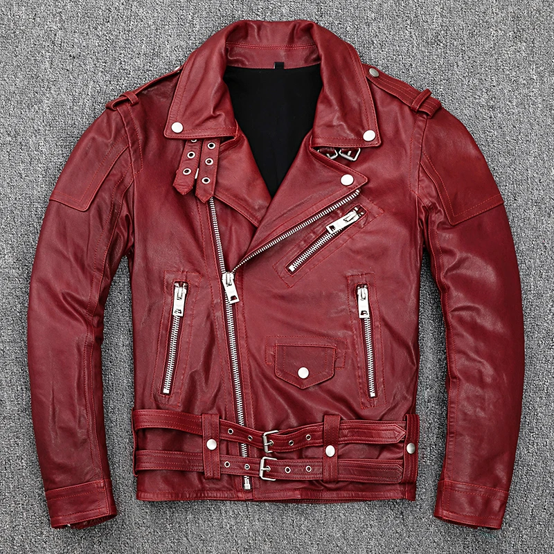 Spring 100% Genuine Soft Sheepskin Tanned Leather Jacket Men's Wine Red Motorcycle Jackets Male Motor Clothing Biker Jacket
Spring 100% Genuine Soft Sheepskin Tanned Leather Jacket Men's Wine Red Motorcycle Jackets Male Motor Clothing Biker Jacket