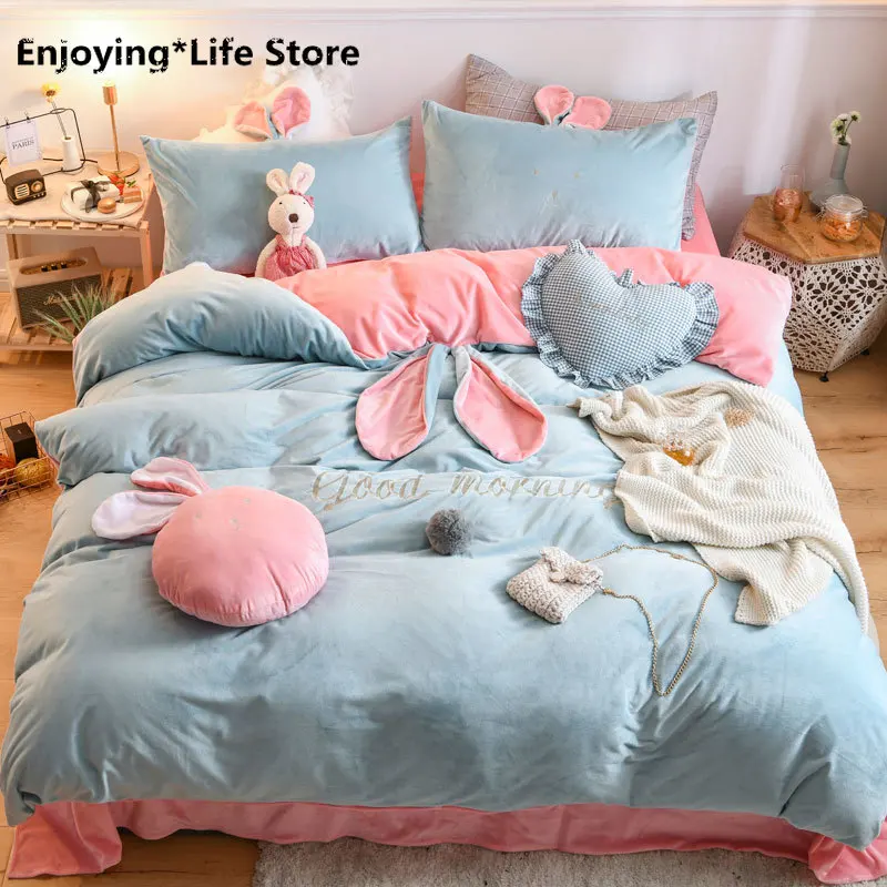 Rabbit Ears Embroidery Winter Warm Fleece Flannel Velvet Cute Girl Bedding Set Duvet Cover Bed Linen Fitted Sheet Pillowcases
Rabbit Ears Embroidery Winter Warm Fleece Flannel Velvet Cute Girl Bedding Set Duvet Cover Bed Linen Fitted Sheet Pillowcases