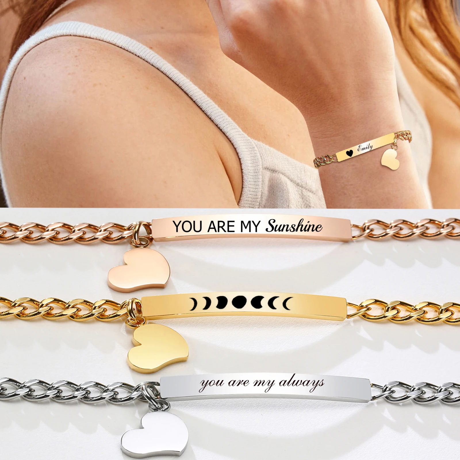 Customized ID Bracelet for Women, Stainless Steel Heart Bracelet,engraved Personalized Frienship Valentine's Day Gift 
Customized ID Bracelet for Women, Stainless Steel Heart Bracelet,engraved Personalized Frienship Valentine's Day Gift