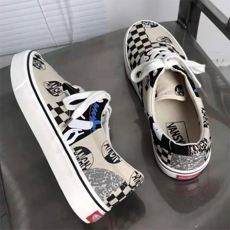 Women Canvas Shoes Personality Low-cut Stitching Checkerboard Korean Fashion Flat Running Sneakers Outdoor Lady Vulcanized Shoes 
Women Canvas Shoes Personality Low-cut Stitching Checkerboard Korean Fashion Flat Running Sneakers Outdoor Lady Vulcanized Shoes