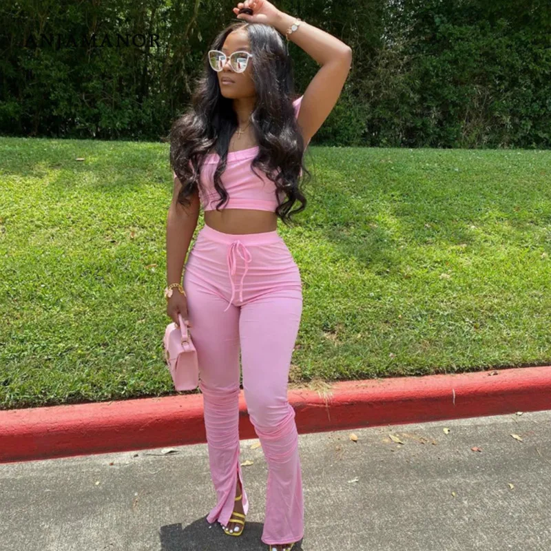 ANJAMANOR Sexy Off Shoulder Crop Top and Side Split Ruched Stacked Pants Two Peice Set for Women Summer Outfits D42-AD11
ANJAMANOR Sexy Off Shoulder Crop Top and Side Split Ruched Stacked Pants Two Peice Set for Women Summer Outfits D42-AD11