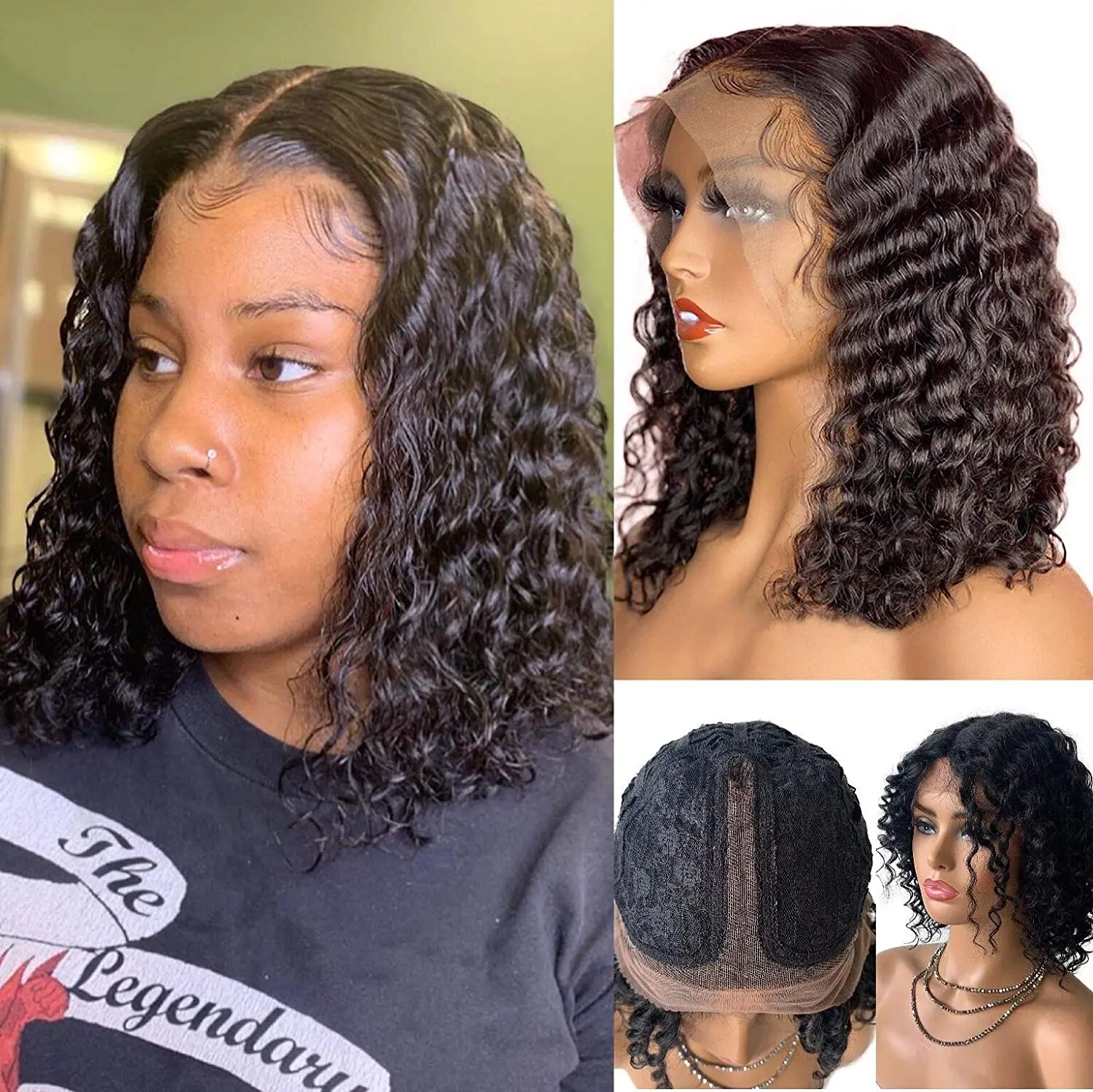 

Curly Bob Wigs Lace Human Hair Wigs Deep Wave 13x4x1 Lace Middle Part Wig For Black Women Pre-Plucked With Baby Hair
