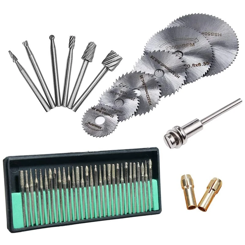 45Pcs Diamond Engraving Accessories Set Routing Bit Circular Saw Blade Diamond Burr Bits for Dremel Attachment
45Pcs Diamond Engraving Accessories Set Routing Bit Circular Saw Blade Diamond Burr Bits for Dremel Attachment
