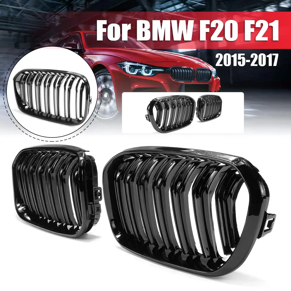 2PCS Car Gloss Black Front Kidney Grill Grille Front Racing Double Slat For BMW F20 F21 1 Series 2015 2016 2017 Car Accessories
2PCS Car Gloss Black Front Kidney Grill Grille Front Racing Double Slat For BMW F20 F21 1 Series 2015 2016 2017 Car Accessories