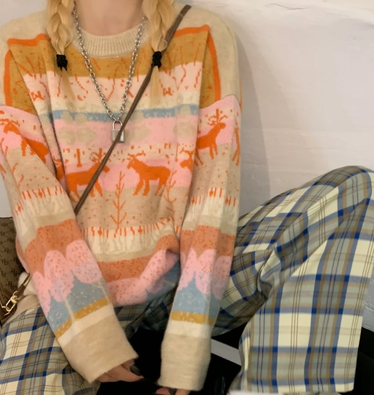 Женский свободный вязаный свитер, пуловер с длинным рукавом и круглым вырезом для взрослых, с цветным блочным принтом животных
Женский свободный вязаный свитер, пуловер с длинным рукавом и круглым вырезом для взрослых, с цветным блочным принтом животных