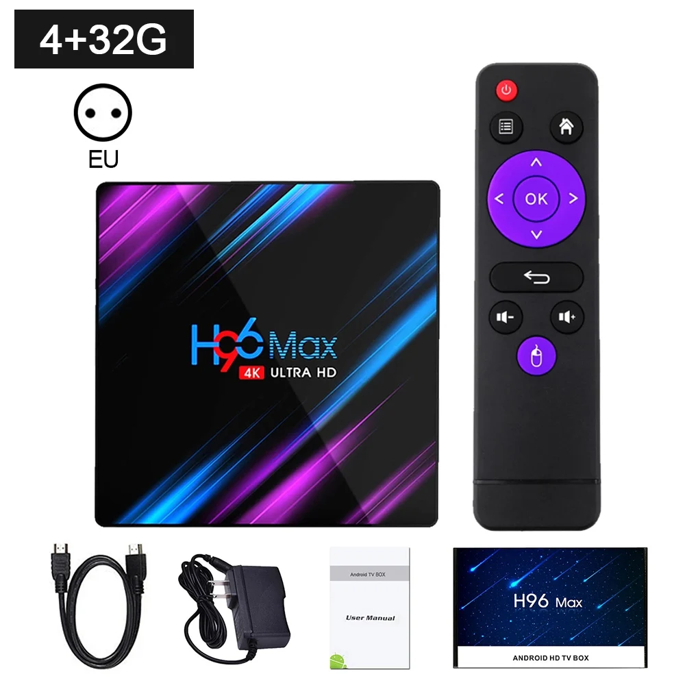 H96max Smart TV Box Android 10 RK3318 5G Dual Band WiFi Bluetooth Top Box H.265 Video Decoder WiFi 4K HD Network Player
H96max Smart TV Box Android 10 RK3318 5G Dual Band WiFi Bluetooth Top Box H.265 Video Decoder WiFi 4K HD Network Player