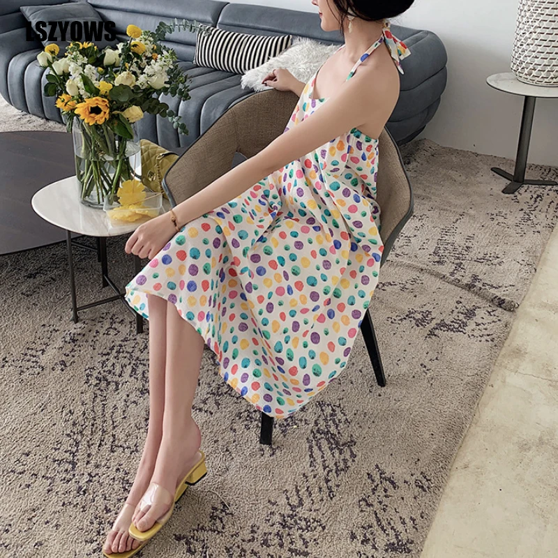 2021 Summer Boho Beach Dress Women Sleeveless Halter Bandage Midi Dresses Vintage Dot Print Loose Vacation Dress Casual Vestidos
2021 Summer Boho Beach Dress Women Sleeveless Halter Bandage Midi Dresses Vintage Dot Print Loose Vacation Dress Casual Vestidos