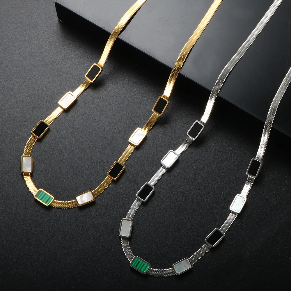 High Quality Luxury Necklace Square Malachite Green White Shell Zircon Snake Chain Choker Blade For Women Jewelry Gifts Trendy 
High Quality Luxury Necklace Square Malachite Green White Shell Zircon Snake Chain Choker Blade For Women Jewelry Gifts Trendy