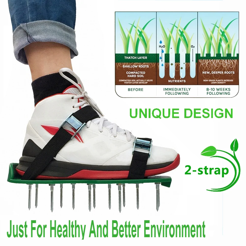 

Аэратор для газона, эффективный инструмент для аэрирования почвы двора, 2,2 дюйма, с пиками, аэрирующие сандалии с регулируемыми 2 ремешками и...