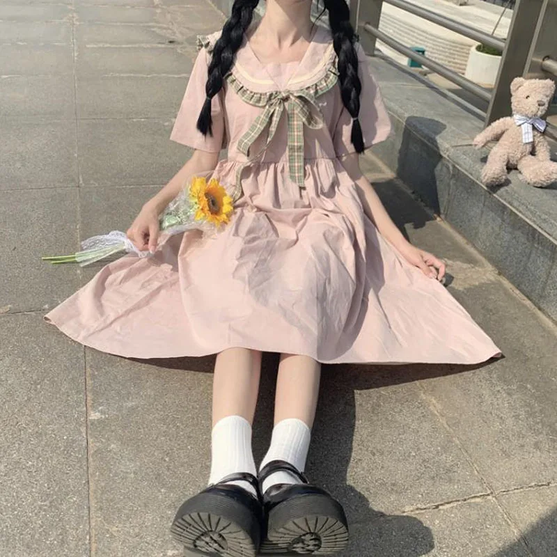 Japanese New Sweety Girly Preppy Style Dress Summer Kawaii Sailor Collar Bow Cute Short Sleeve Vintage Loose A-Line Mini Dress
Japanese New Sweety Girly Preppy Style Dress Summer Kawaii Sailor Collar Bow Cute Short Sleeve Vintage Loose A-Line Mini Dress