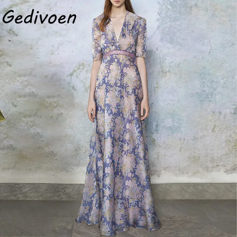 Gedivoen Casual Purple Women Dress V-Neck Half Sleeve Printing Broken Flowers Ankle-Length Dresses Female Fashion New
Gedivoen Casual Purple Women Dress V-Neck Half Sleeve Printing Broken Flowers Ankle-Length Dresses Female Fashion New