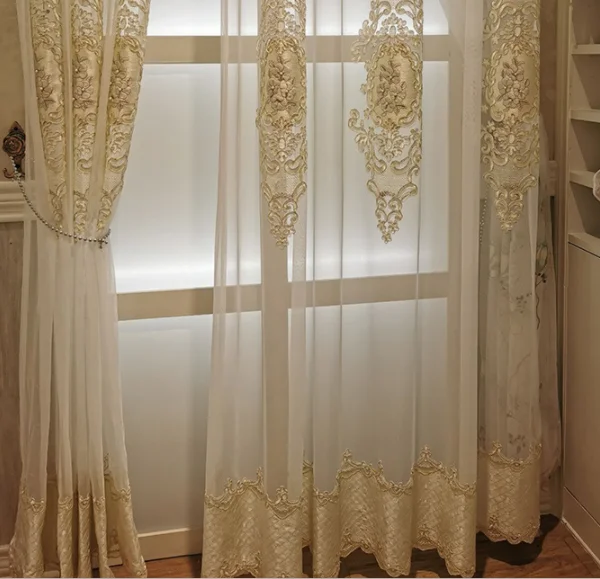European and American high-quality luxury white embroidered Voile Curtain for living room windows villa tulle for bedroom hotels 
European and American high-quality luxury white embroidered Voile Curtain for living room windows villa tulle for bedroom hotels