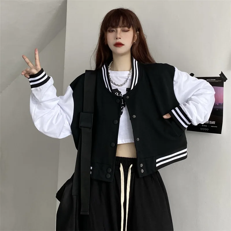 Spring Korean coat Simple All-match Harajuku Casual Hip Hop jacket baseball uniform short Fashion clothes women y2k Varsity top
Spring Korean coat Simple All-match Harajuku Casual Hip Hop jacket baseball uniform short Fashion clothes women y2k Varsity top
