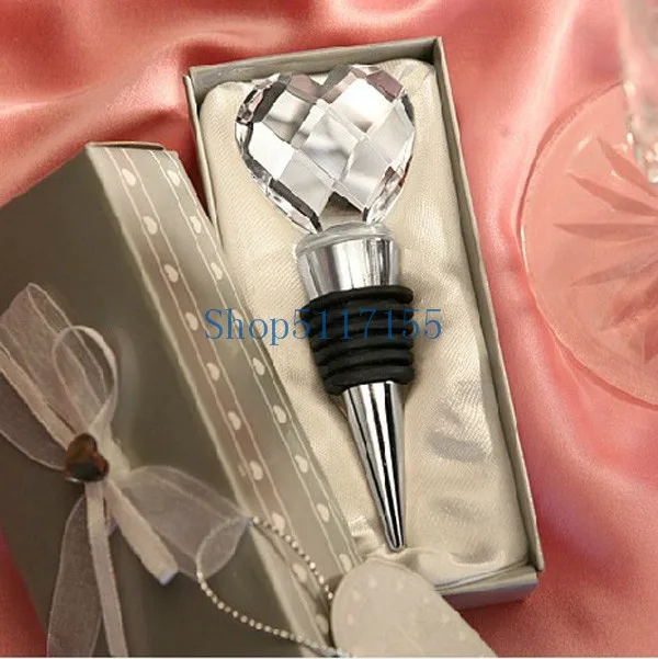 

100pcs/lot Wedding Favors Creative Gifts Crystal Heart Alloy Wine Bottle Stopper Back Gifts for Guests Party Favor Free shipping