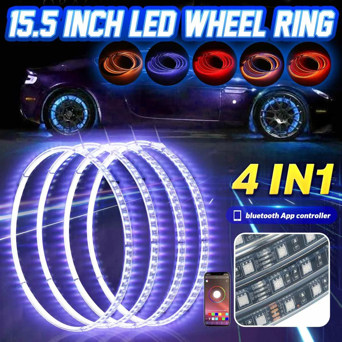 4PCS Waterproof LED RGB Wheel Hub LampTyre Automobile Light Wheel Ring Light Bluetooth Remote Control Single Row Light Strip
4PCS Waterproof LED RGB Wheel Hub LampTyre Automobile Light Wheel Ring Light Bluetooth Remote Control Single Row Light Strip