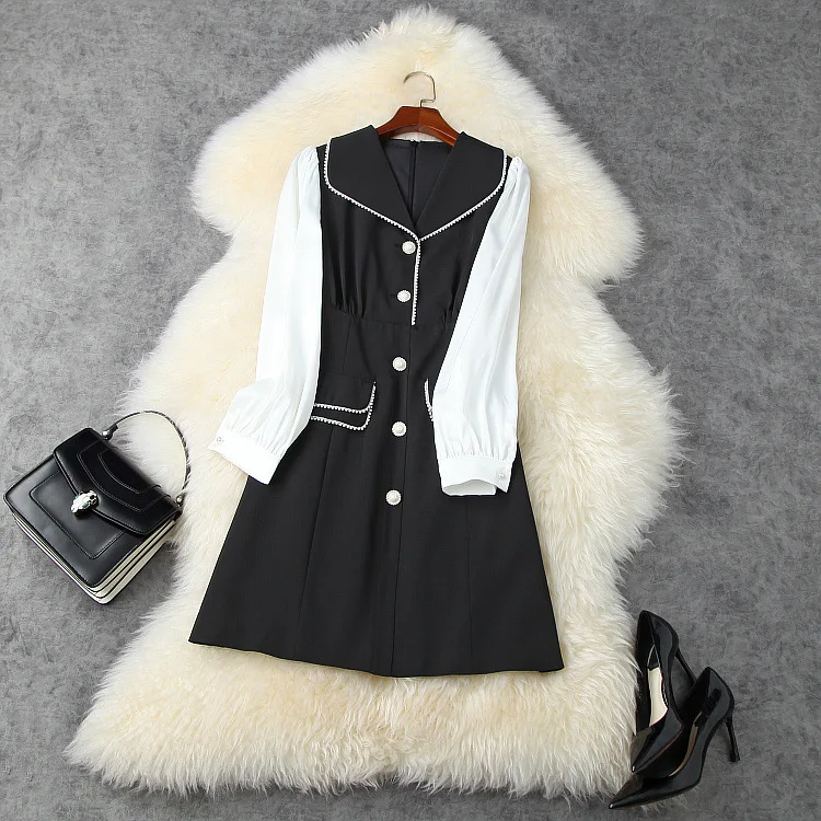 women's European and American wear 2021 autumn new style Long sleeve lapel nail beads Black and white fashion dress
women's European and American wear 2021 autumn new style Long sleeve lapel nail beads Black and white fashion dress