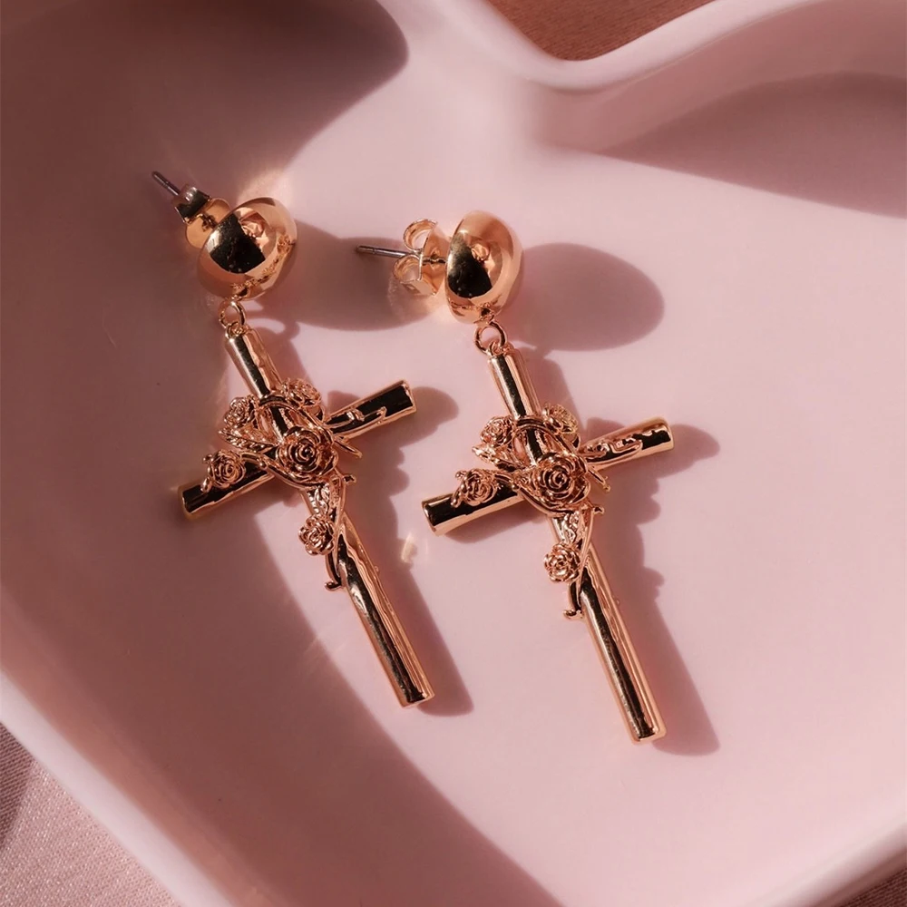 Rose Wrapped Cross Shape Drop Earrings for Women Cocktail Party Female Daily Wear Accessories Earring Fashion Jewelry Hot
Rose Wrapped Cross Shape Drop Earrings for Women Cocktail Party Female Daily Wear Accessories Earring Fashion Jewelry Hot