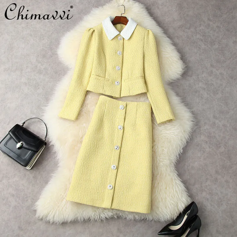 2021 Autumn and Winter Women's Clothing Fashion Single-Breasted Short Lapels Coat Tweed High Waist A- Line Skirt Elegant Outfit
2021 Autumn and Winter Women's Clothing Fashion Single-Breasted Short Lapels Coat Tweed High Waist A- Line Skirt Elegant Outfit